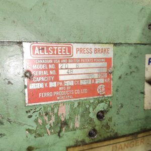 Laliberté Produits Industriels Press Brake Presse Plieuse 20 tonnes X 6 pieds