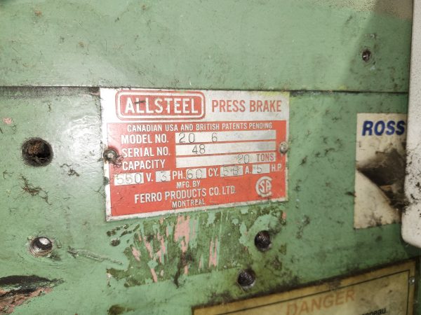 Press Brake Presse Plieuse 20 tonnes X 6 pieds